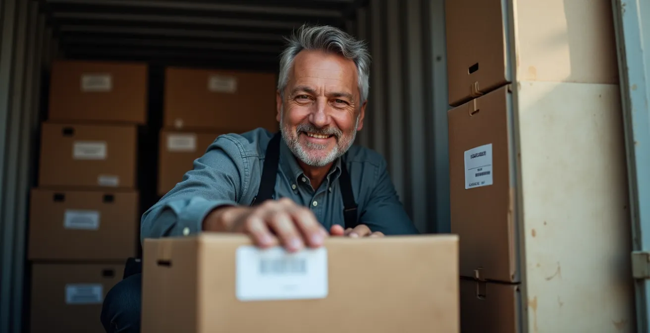 Personne accédant à ses affaires dans un conteneur de stockage